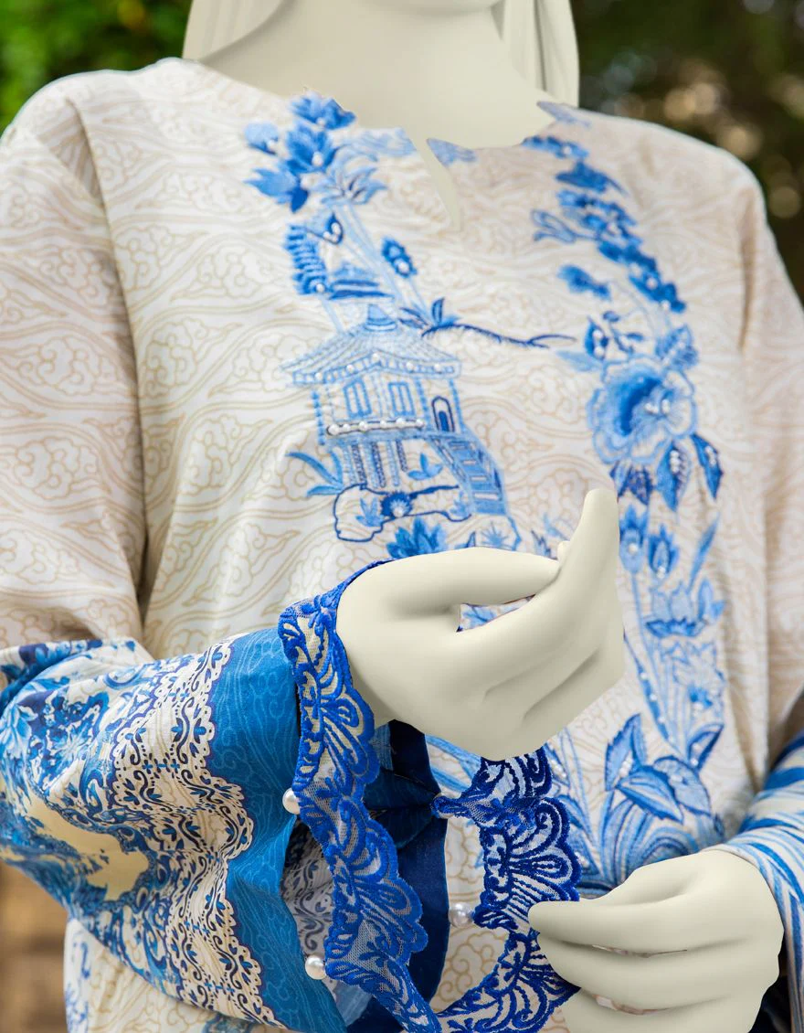 BLUE OFF WHITE LAWN 2PC UNSTITCHED | JLAWN-S-JDS-US-21-1085 LAZURITE - Image 3