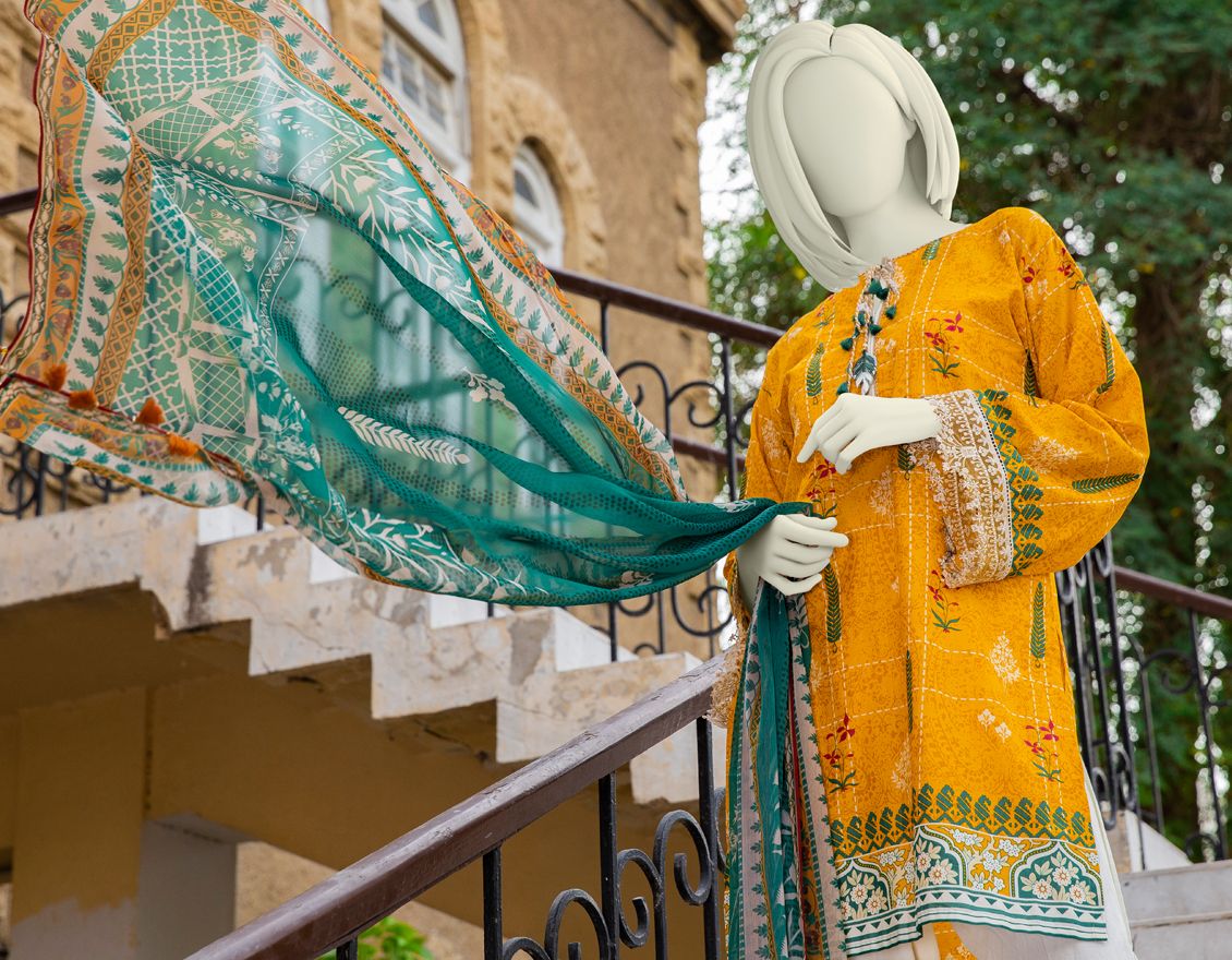 YELLOW LAWN 2PC UNSTITCHED | JLAWN-S-JDS-US-21-1087 MAH-E-NOOR - Image 2