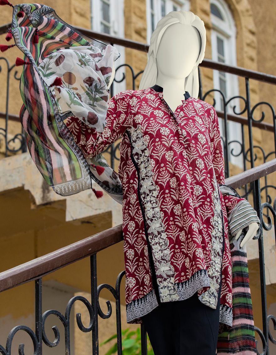 OFF WHITE-RED LAWN 2PC UNSTITCHED | JLAWN-S-JDS-US-21-1089 SOLAPURI - Image 2