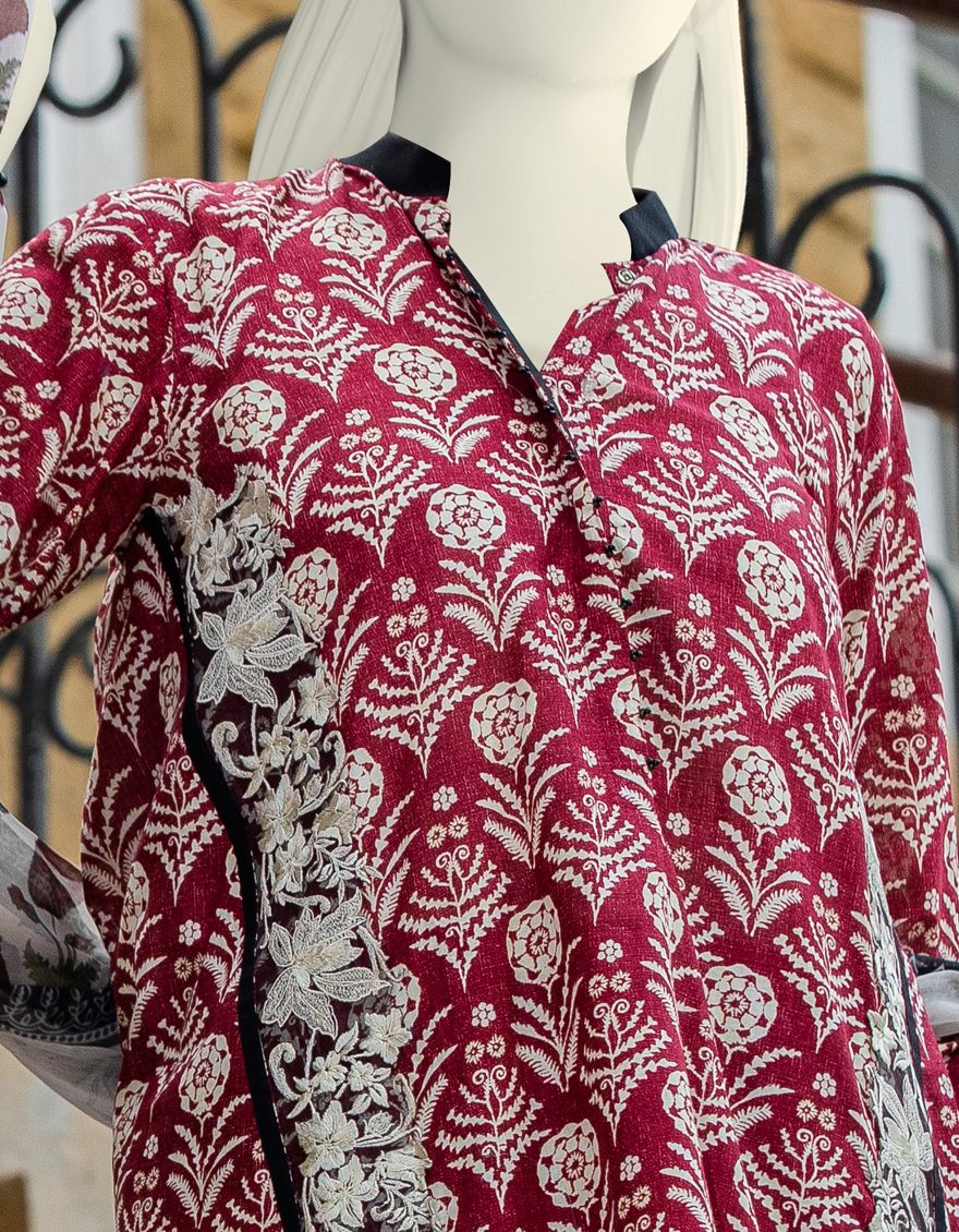 OFF WHITE-RED LAWN 2PC UNSTITCHED | JLAWN-S-JDS-US-21-1089 SOLAPURI - Image 3