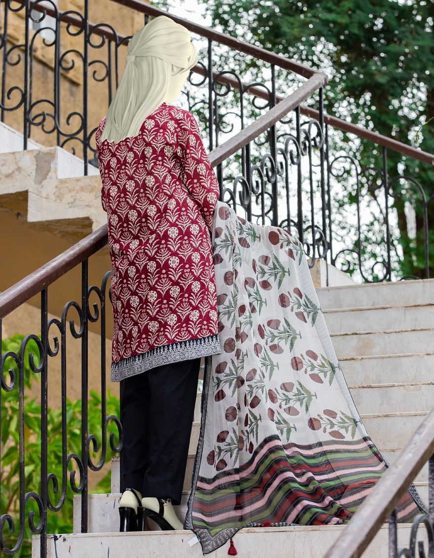 OFF WHITE-RED LAWN 2PC UNSTITCHED | JLAWN-S-JDS-US-21-1089 SOLAPURI - Image 4
