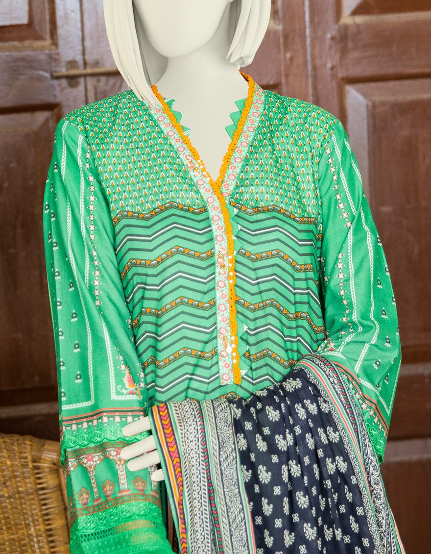 GREEN LAWN 2PC UNSTITCHED | JLAWN-S-JDS-US-21-1094/A RIBBON - Image 2