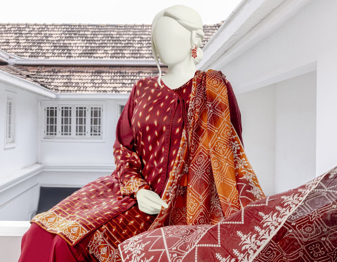 RED-YELLOW 2PC UNSTITCHED | JLAWN-S-JDS-US-22-1004 RED - Image 2