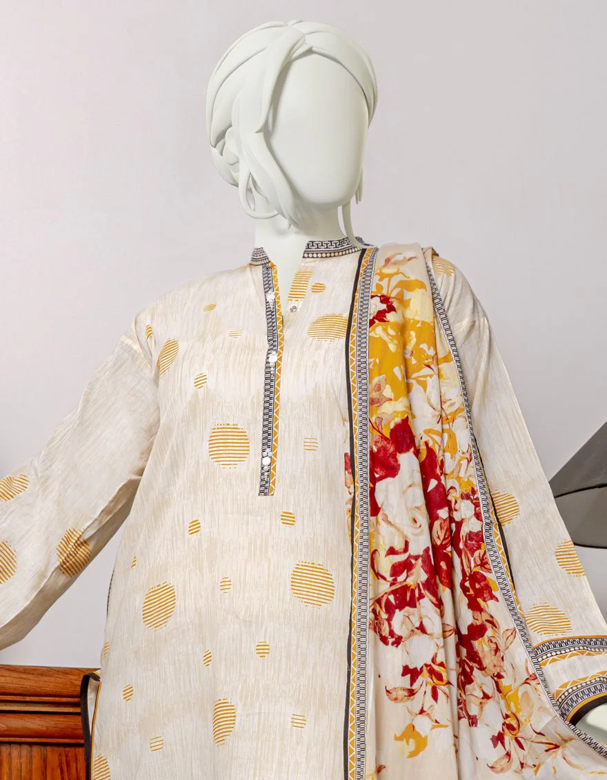 BLACK-OFF WHITE 2PC UNSTITCHED | JLAWN-S-JDS-US-22-1008 WHITE POLKA - Image 2