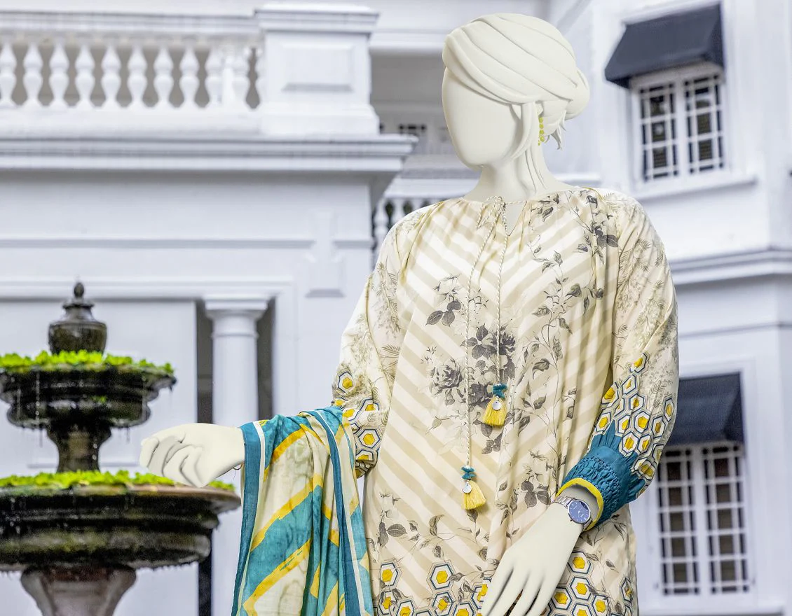 MULTICOLOR 2PC UNSTITCHED | JLAWN-S-JDS-US-22-1009 BEE HIVE - Image 3