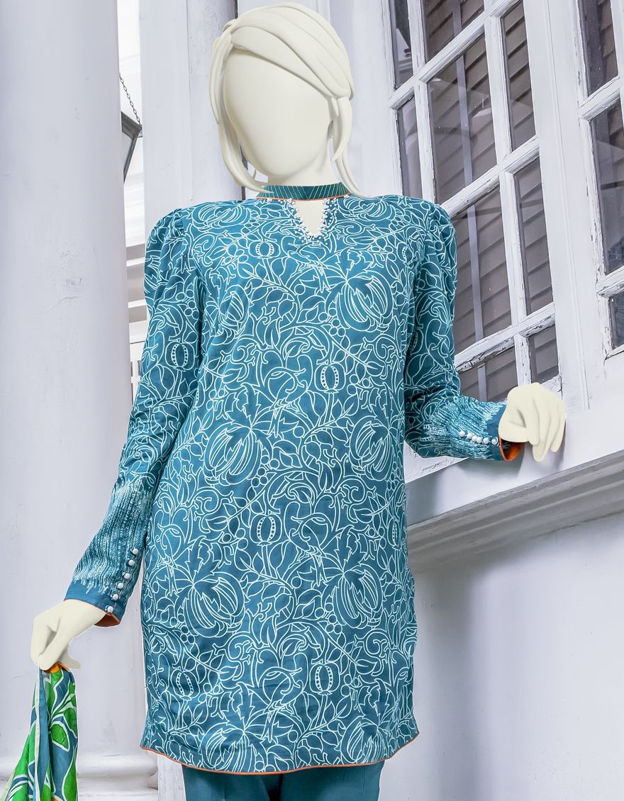 TEAL 2PC UNSTITCHED | JLAWN-S-JDS-US-22-1010 ORANGE - Image 2