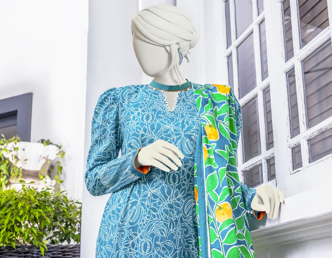 TEAL 2PC UNSTITCHED | JLAWN-S-JDS-US-22-1010 ORANGE - Image 3