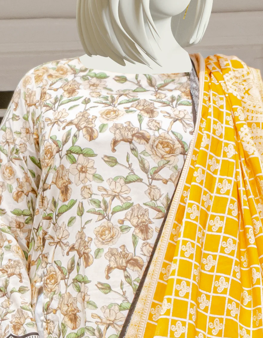 CREAM LAWN 2PC UNSTITCHED | JLAWN-S-JDS-US-22-1012 REET - Image 2