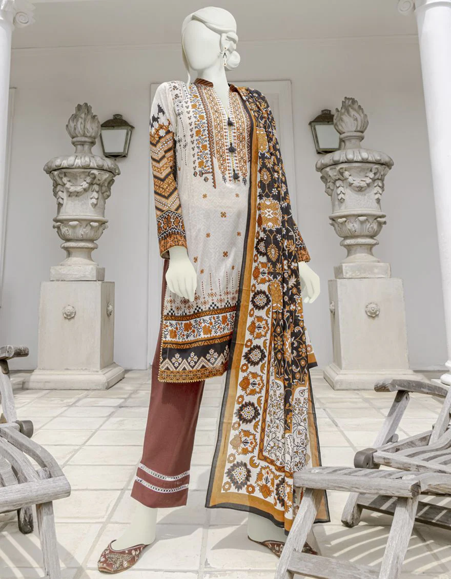 MULTICOLOR 2PC UNSTITCHED | JLAWN-S-JDS-US-22-1017 YELLOW BROWN (22-1044)