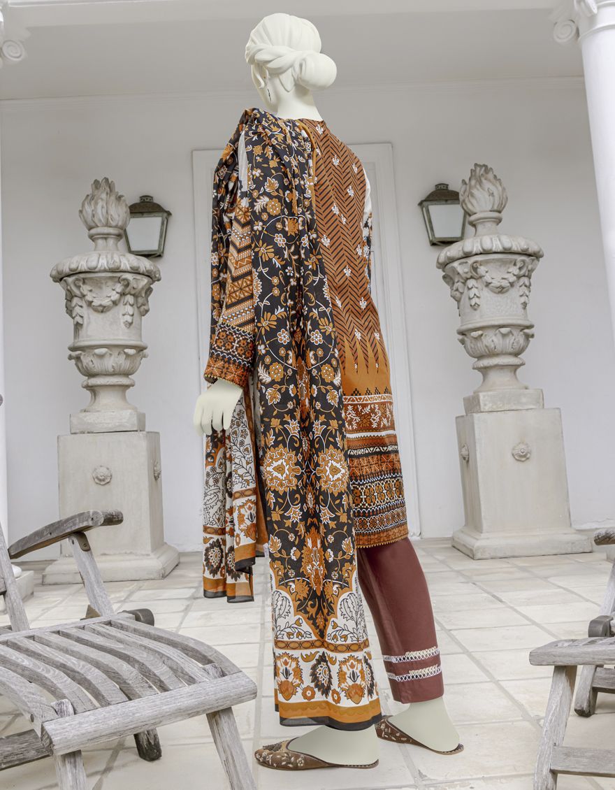 MULTICOLOR 2PC UNSTITCHED | JLAWN-S-JDS-US-22-1017 YELLOW BROWN (22-1044) - Image 2