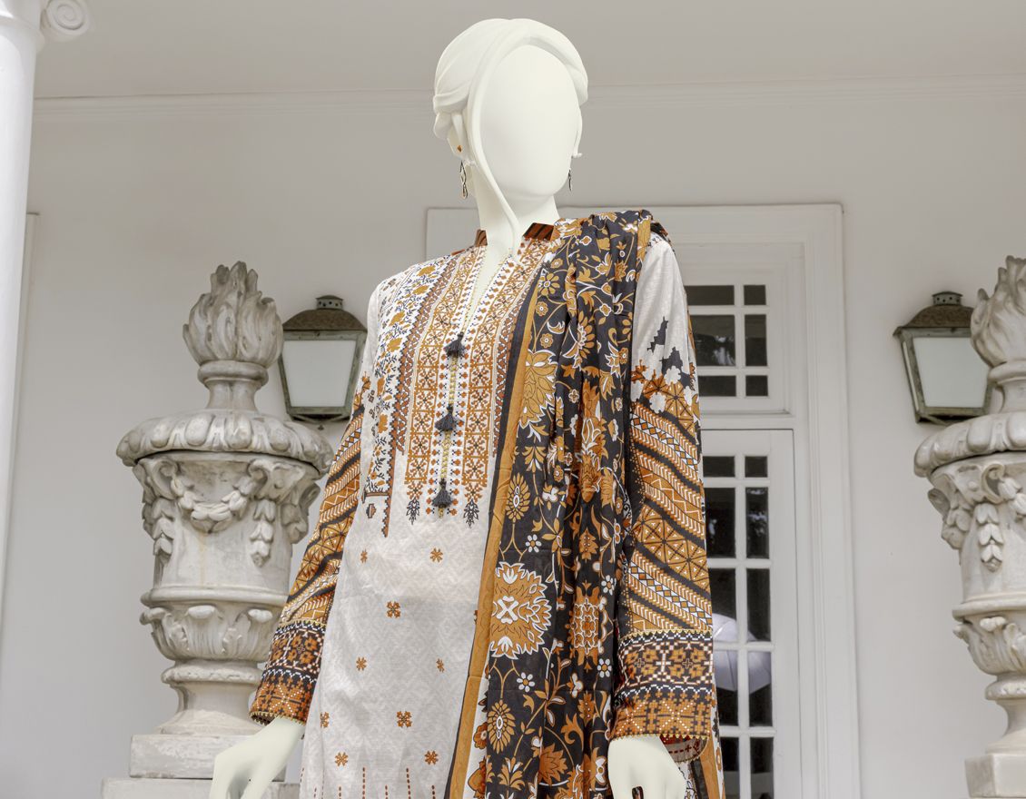 MULTICOLOR 2PC UNSTITCHED | JLAWN-S-JDS-US-22-1017 YELLOW BROWN (22-1044) - Image 3