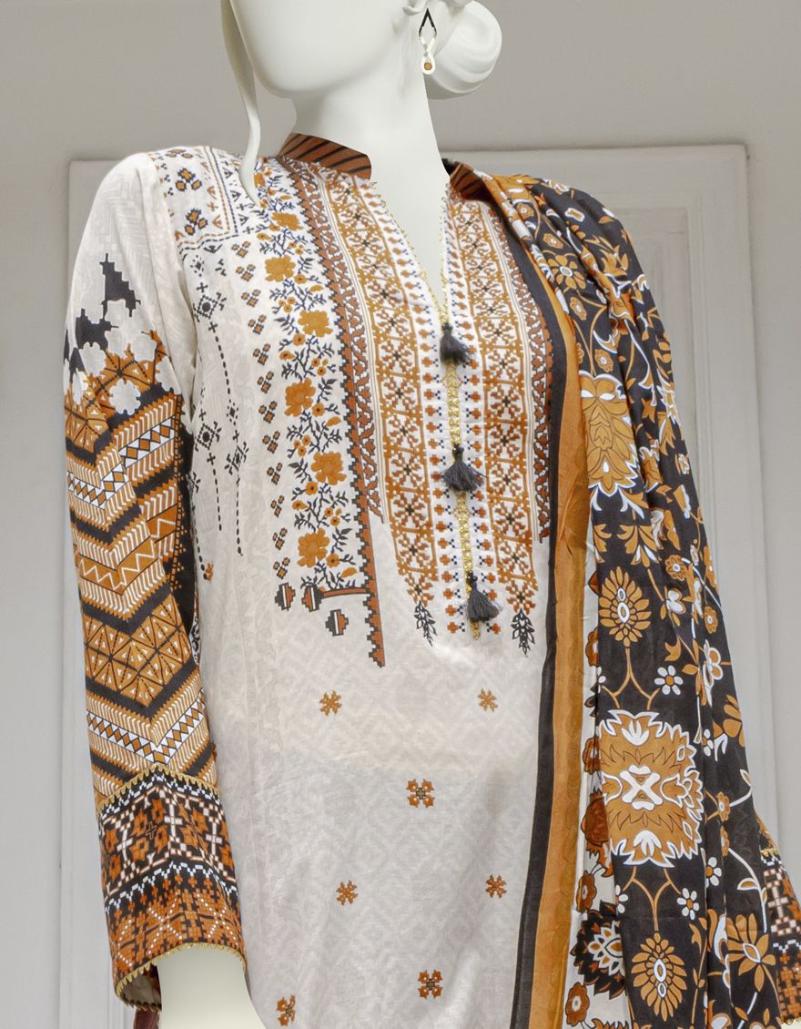 MULTICOLOR 2PC UNSTITCHED | JLAWN-S-JDS-US-22-1017 YELLOW BROWN (22-1044) - Image 4