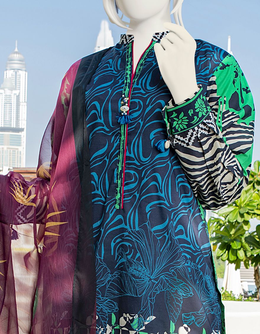GREY BLUE LAWN 2PC UNSTITCHED | JLAWN-S-JDS-US-22-1031 BLUE N GREEN (22-1053) - Image 2