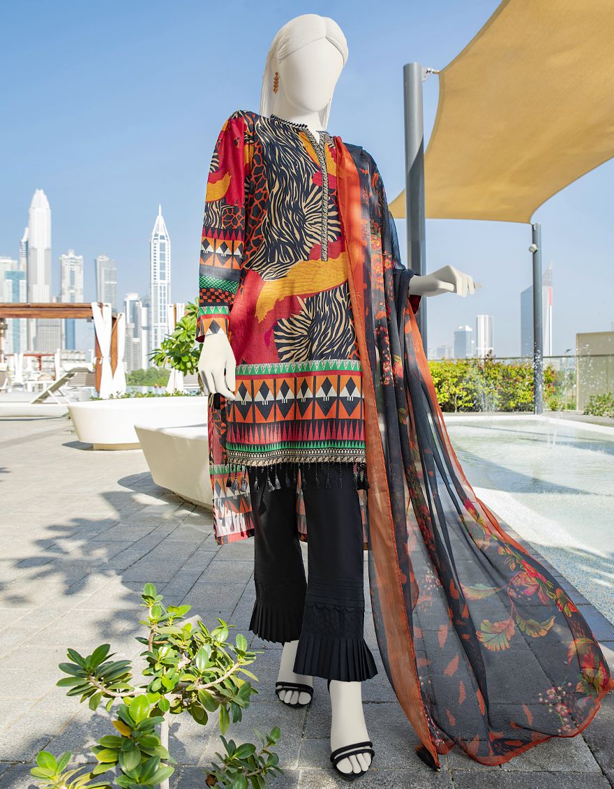 GOLDEN-RED LAWN 2PC UNSTITCHED | JLAWN-S-JDS-US-22-1033 HORIZON (22-1055) - Image 3