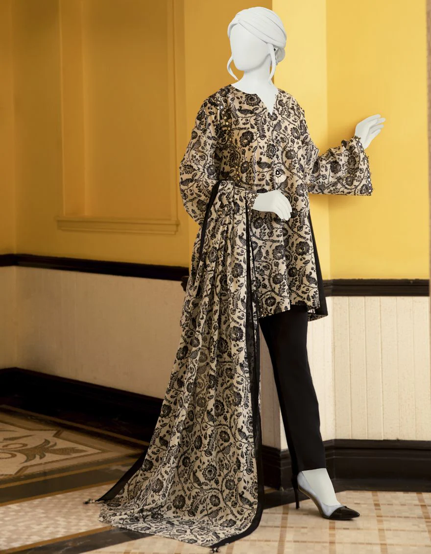 CREAM BLACK LAWN 2PC UNSTITCHED | JLAWN-S-JDS-US-22-1036 IKIGAI - Image 4