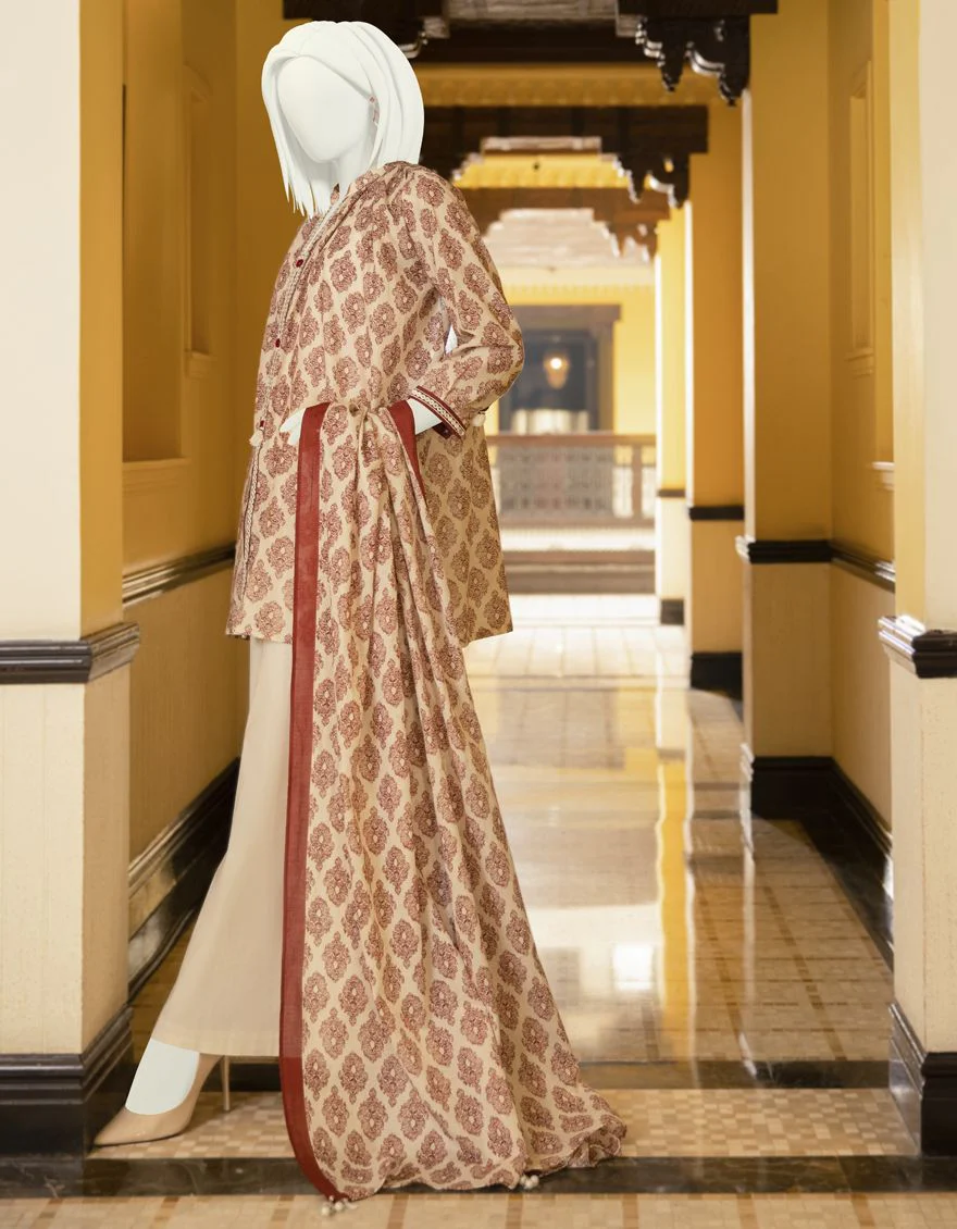 BEIGE-RED LAWN 2PC UNSTITCHED | JLAWN-S-JDS-US-22-1037 OPHIC - Image 3