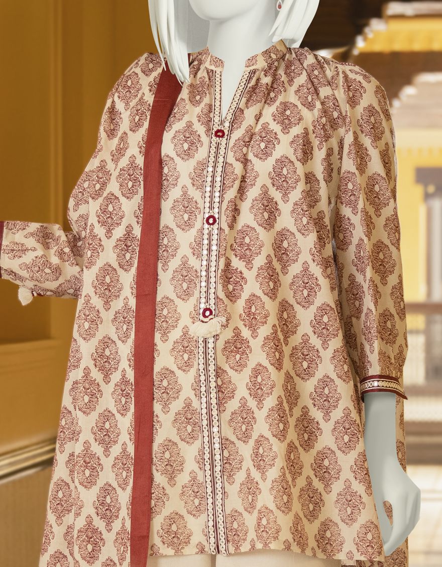 BEIGE-RED LAWN 2PC UNSTITCHED | JLAWN-S-JDS-US-22-1037 OPHIC - Image 4