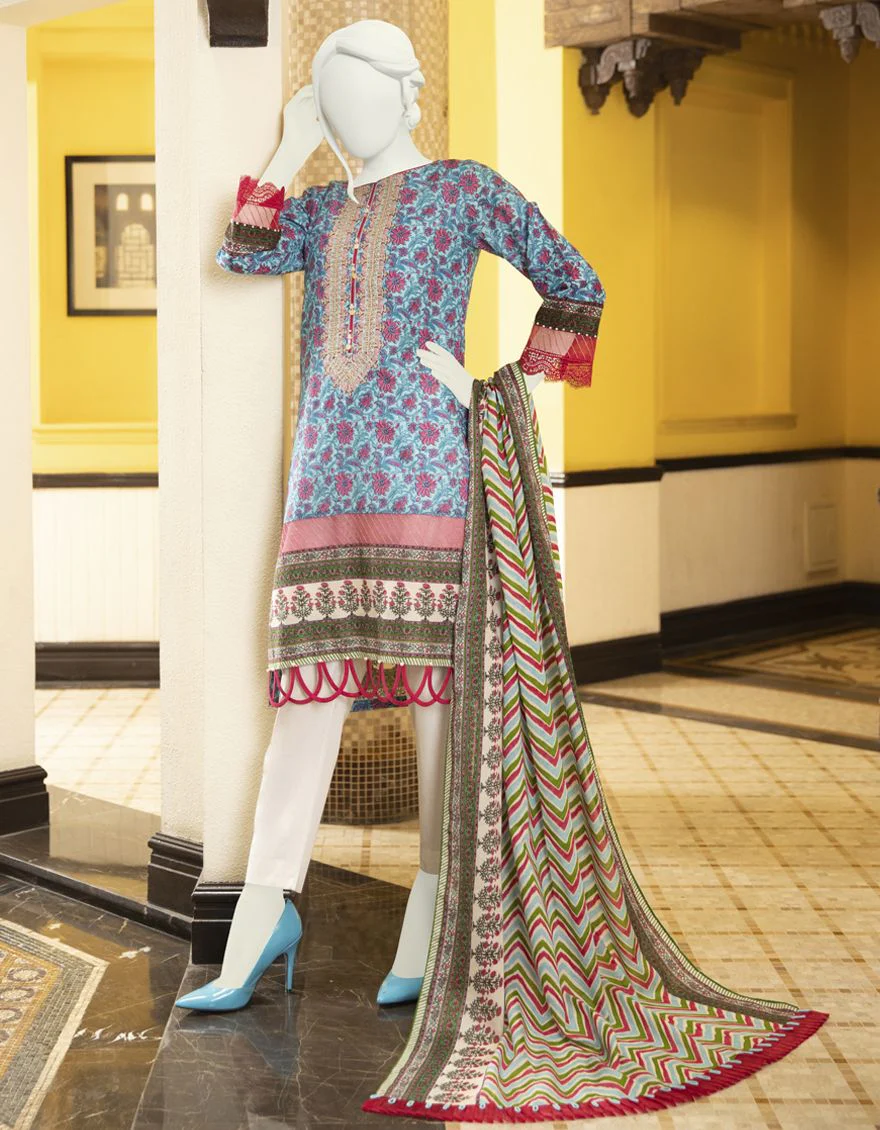 GREY BLUE LAWN 2PC UNSTITCHED | JLAWN-S-JDS-US-22-1048 IKSHA (22-1065)