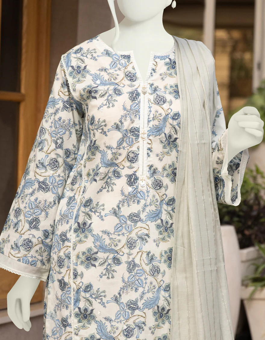 BLUE-OFF WHITE LAWN 2PC UNSTITCHED | JLAWN-S-JDS-US-22-1049 HOOPOE - Image 2