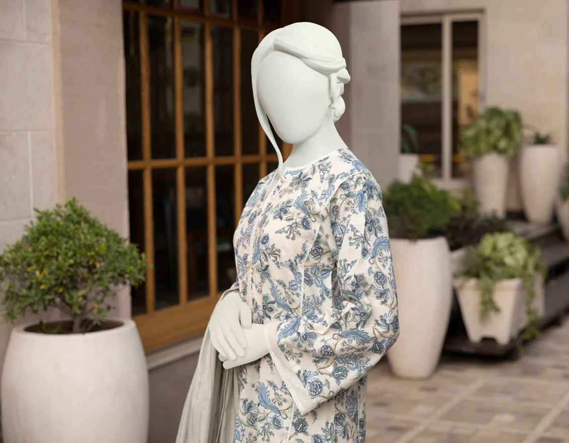 BLUE-OFF WHITE LAWN 2PC UNSTITCHED | JLAWN-S-JDS-US-22-1049 HOOPOE - Image 3