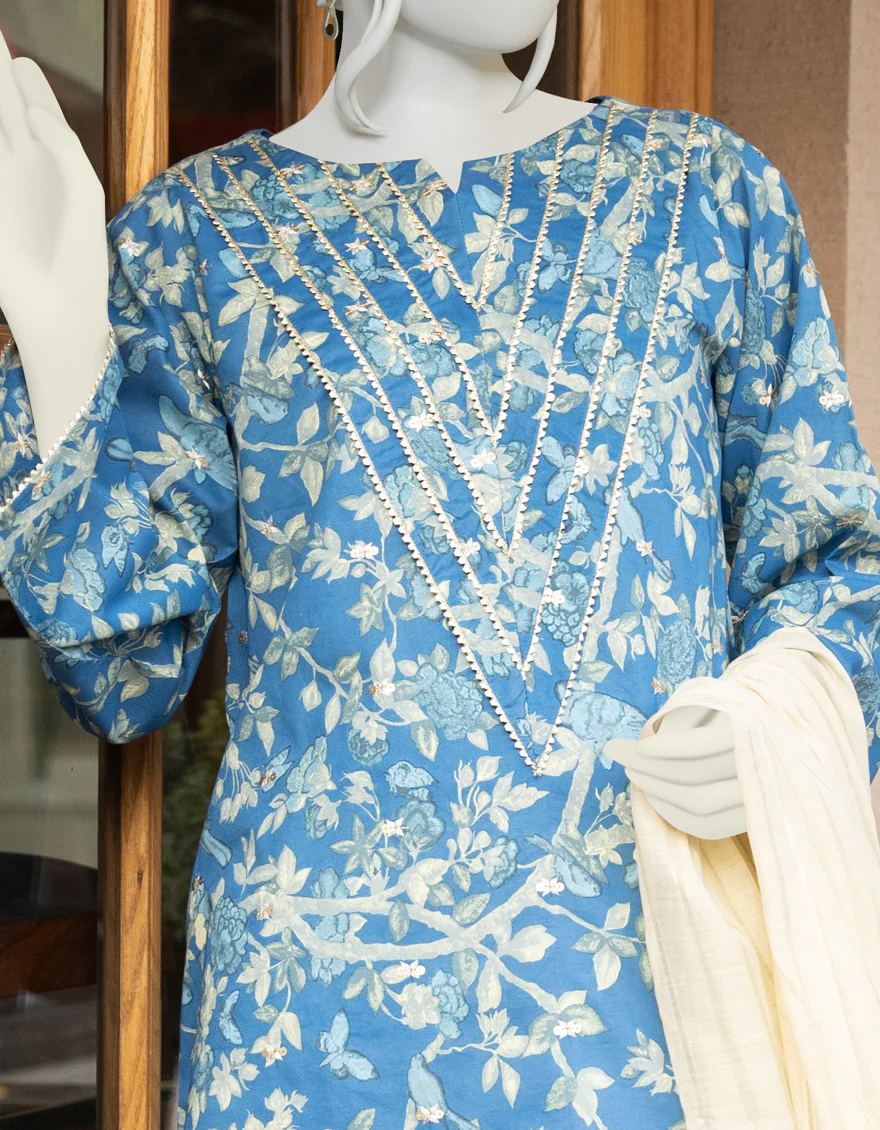 CADET BLUE LAWN 2PC UNSTITCHED | JLAWN-S-JDS-US-22-1051 QUETZAL - Image 2