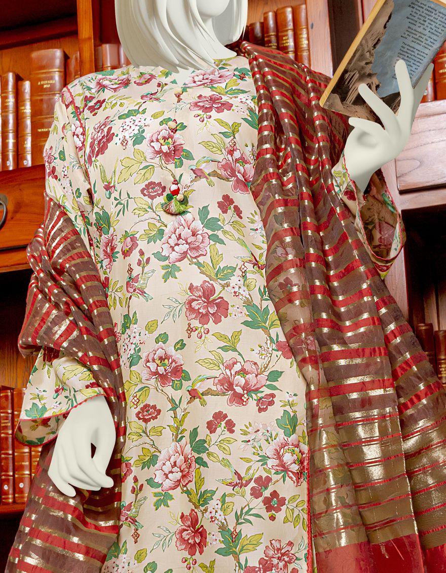 BEIGE 2PC UNSTITCHED | JLAWN-S-JDS-US-22-1061 LORIKEET - Image 2