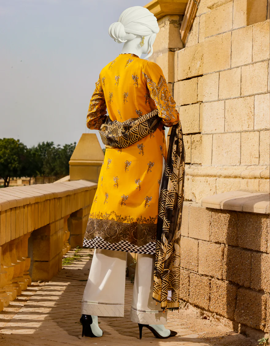 MUSTARD LAWN 2PC UNSTITCHED | JLAWN-S-JDS-US-22-1070 MUSTARD (22-2032) - Image 2
