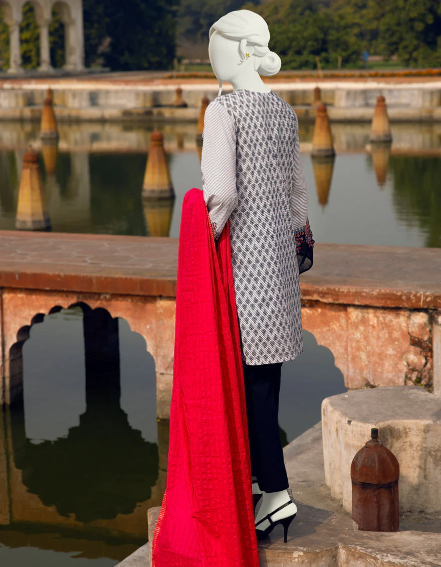 BLACK & WHITE LAWN 2PC UNSTITCHED | JLAWN-S-JDS-US-22-1075 KORA - Image 2