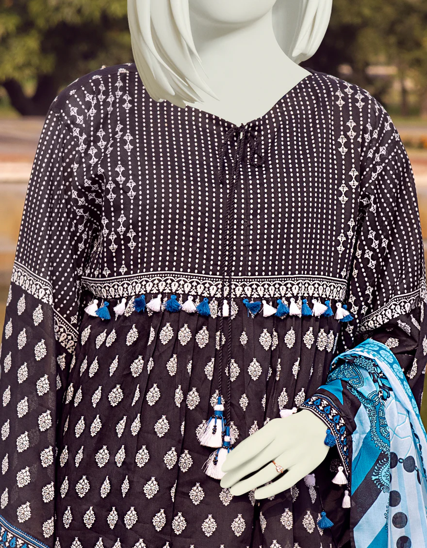 BLACK-BLUE LAWN 2PC UNSTITCHED | JLAWN-S-JDS-US-22-1081 BALOCHI - Image 2