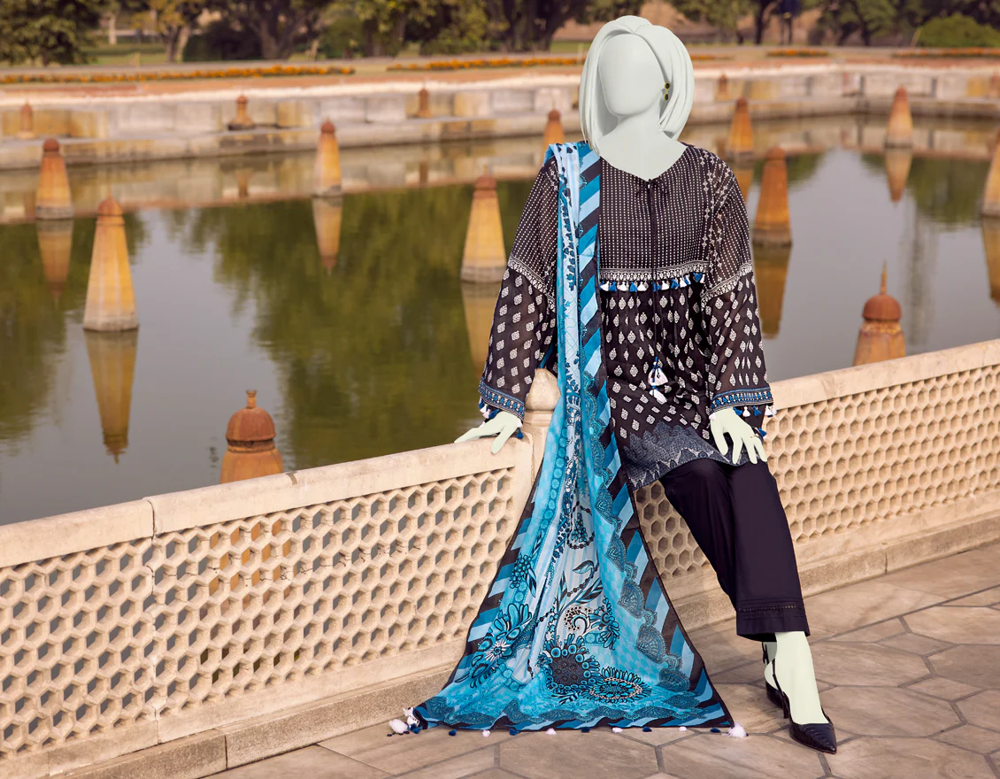 BLACK-BLUE LAWN 2PC UNSTITCHED | JLAWN-S-JDS-US-22-1081 BALOCHI - Image 4