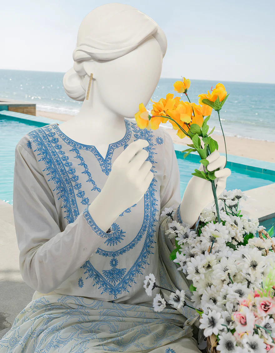 OFF WHITE LAWN 2PC STITCHED | JLAWN-S-JDS-US-23-1081/S SKY - Image 4