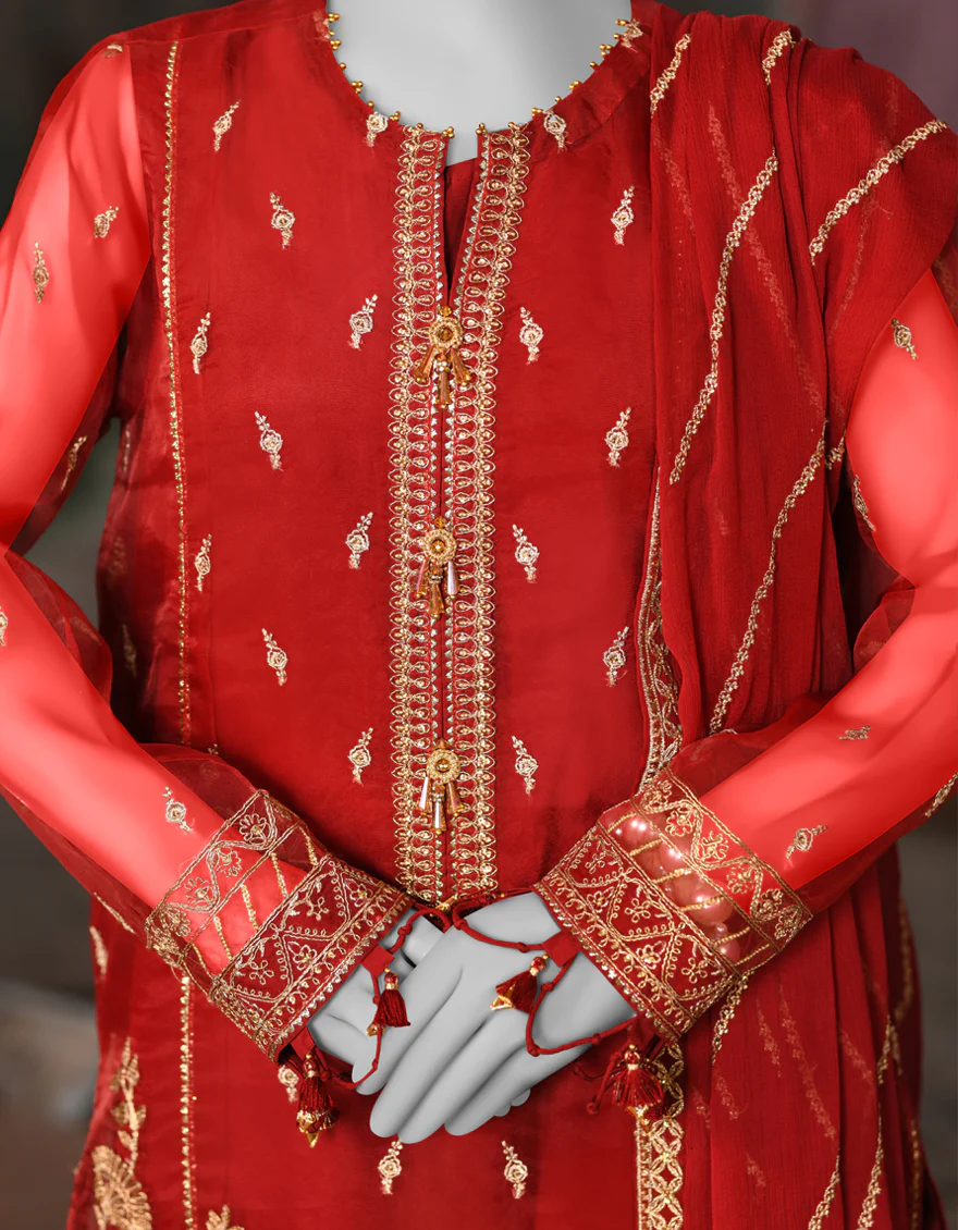 MAROON ORGANZA 3PC UNSTITCHED | JLAWN-S-JFU-25-704 FB/FALAK-04 - Image 2