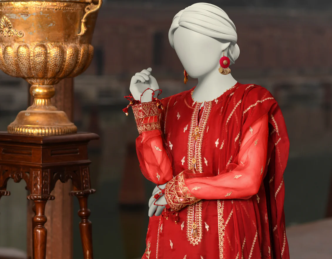MAROON ORGANZA 3PC UNSTITCHED | JLAWN-S-JFU-25-704 FB/FALAK-04 - Image 3