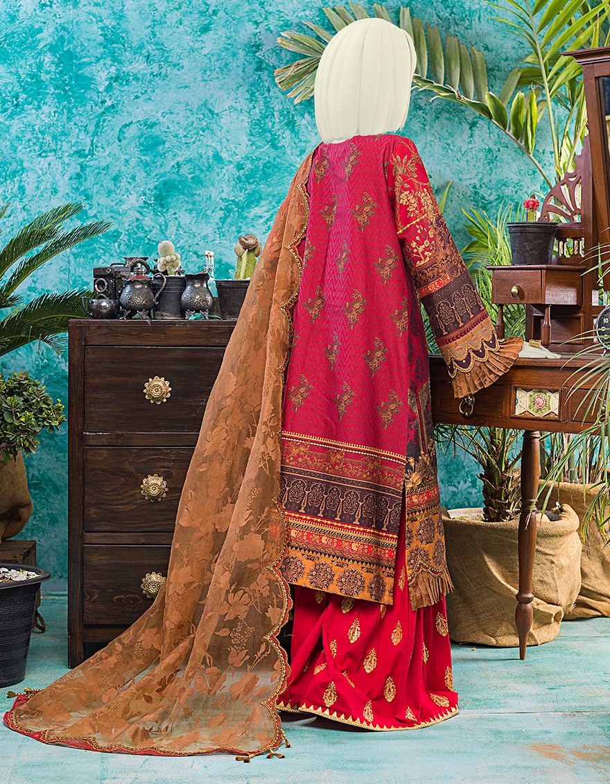 RED LAWN 3PC UNSTITCHED | JLAWN-S-JPUS-US-21-007 JA-565 - Image 3