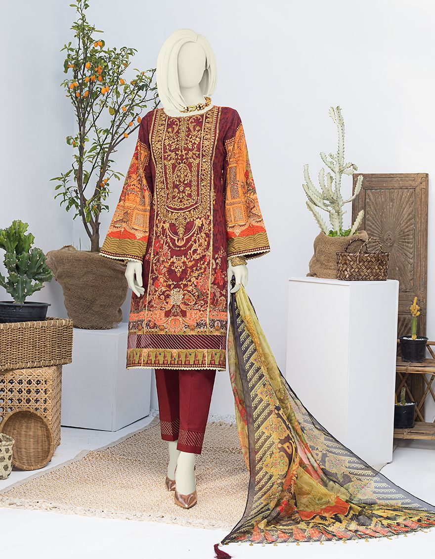 MEHNDI GREEN LAWN 3PC UNSTITCHED | JLAWN-S-JPUS-US-21-013 JA-566 - Image 2