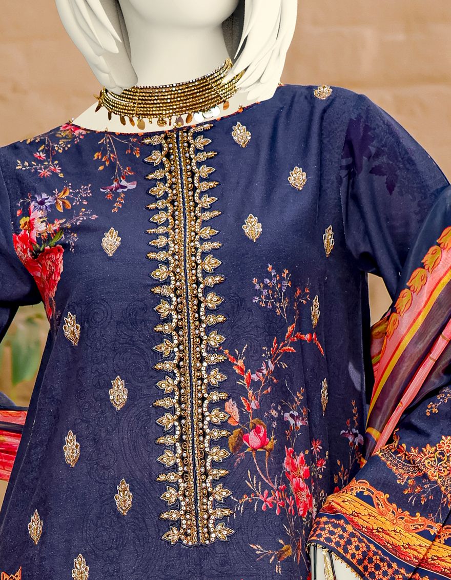 NAVY BLUE LAWN 3PC UNSTITCHED | JLAWN-S-JPUS-US-21-017 JQ-626 - Image 2