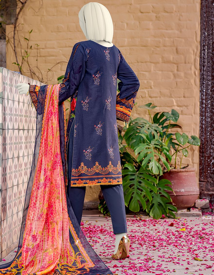 NAVY BLUE LAWN 3PC UNSTITCHED | JLAWN-S-JPUS-US-21-017 JQ-626 - Image 3