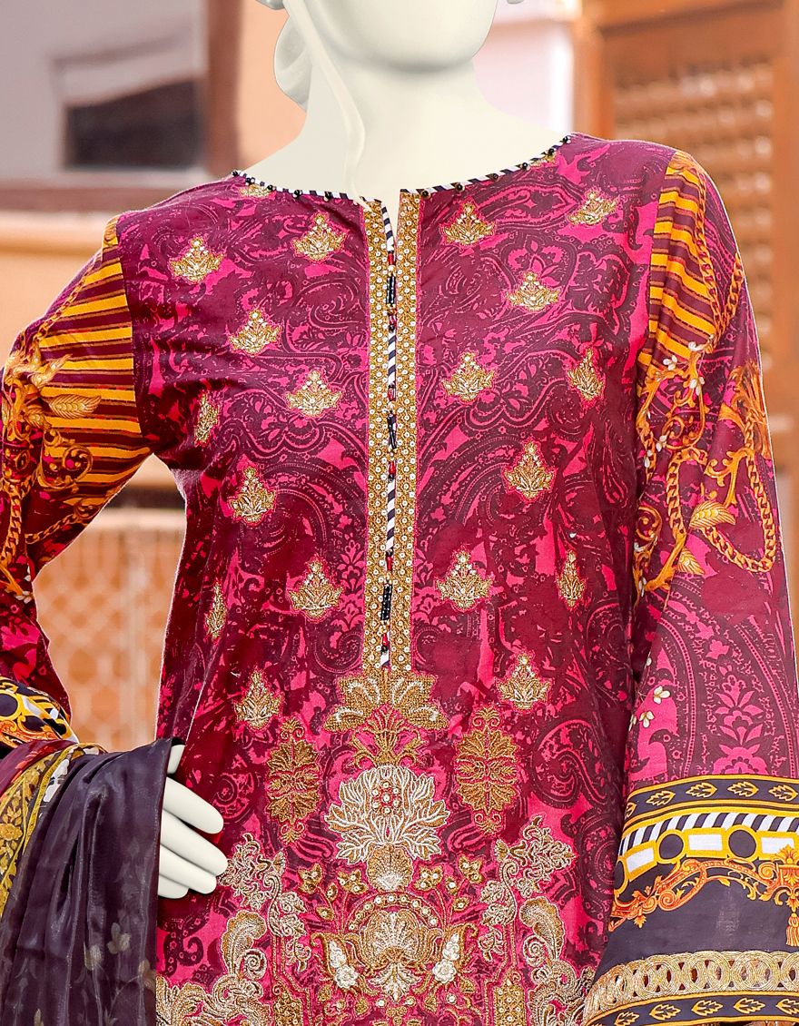 MAGENTA LAWN 3PC UNSTITCHED | JLAWN-S-JPUS-US-21-019 JQ-641 - Image 2