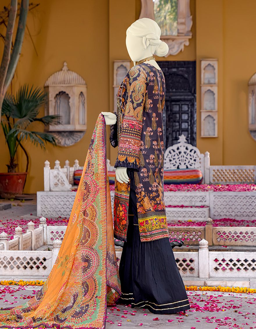 BLACK LAWN 3PC UNSTITCHED | JLAWN-S-JPUS-US-21-025 JQ-650 - Image 2