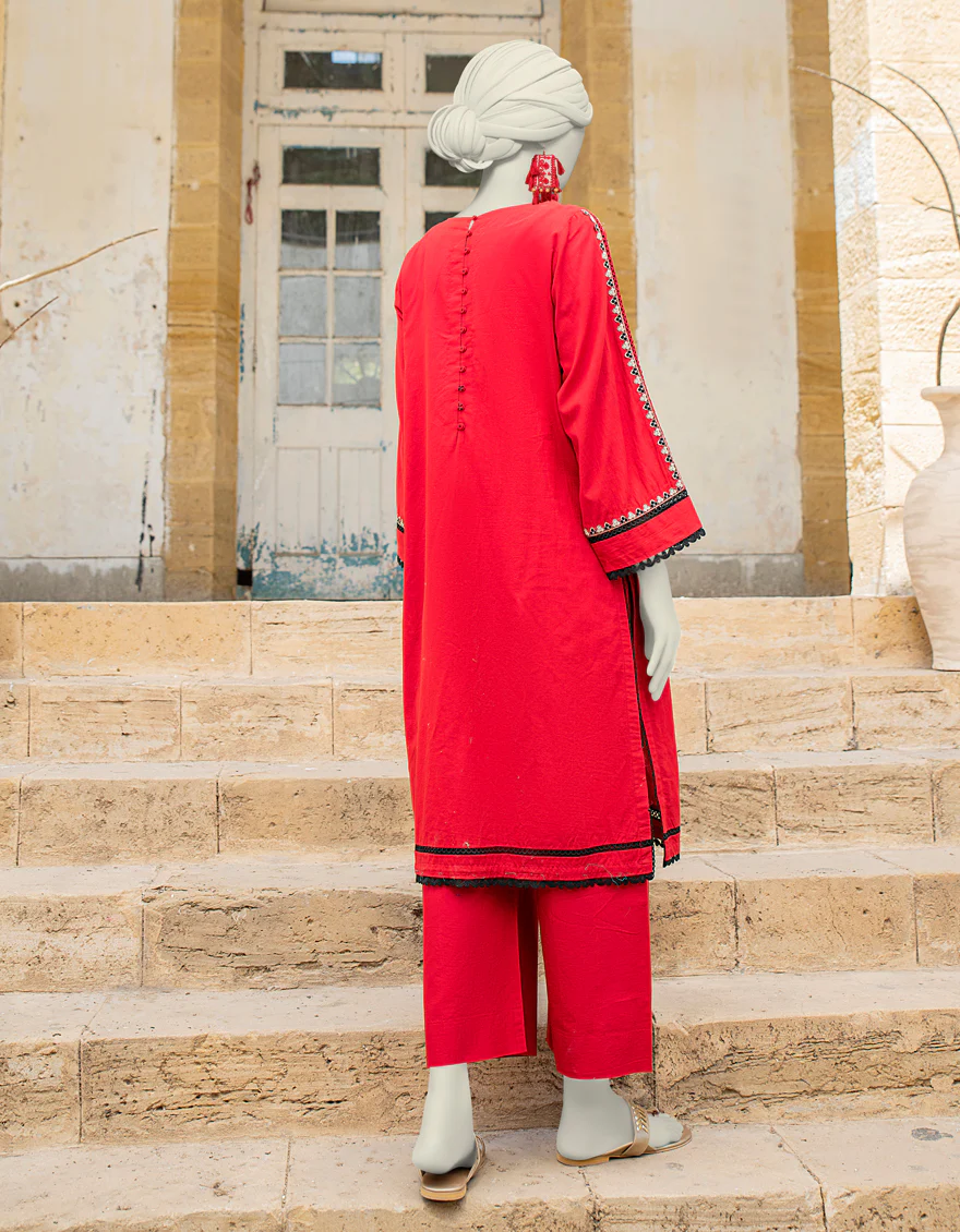 RED LAWN 2PC STITCHED | JLAWN-S-JST-24-1665/S FOLK-04 - Image 2