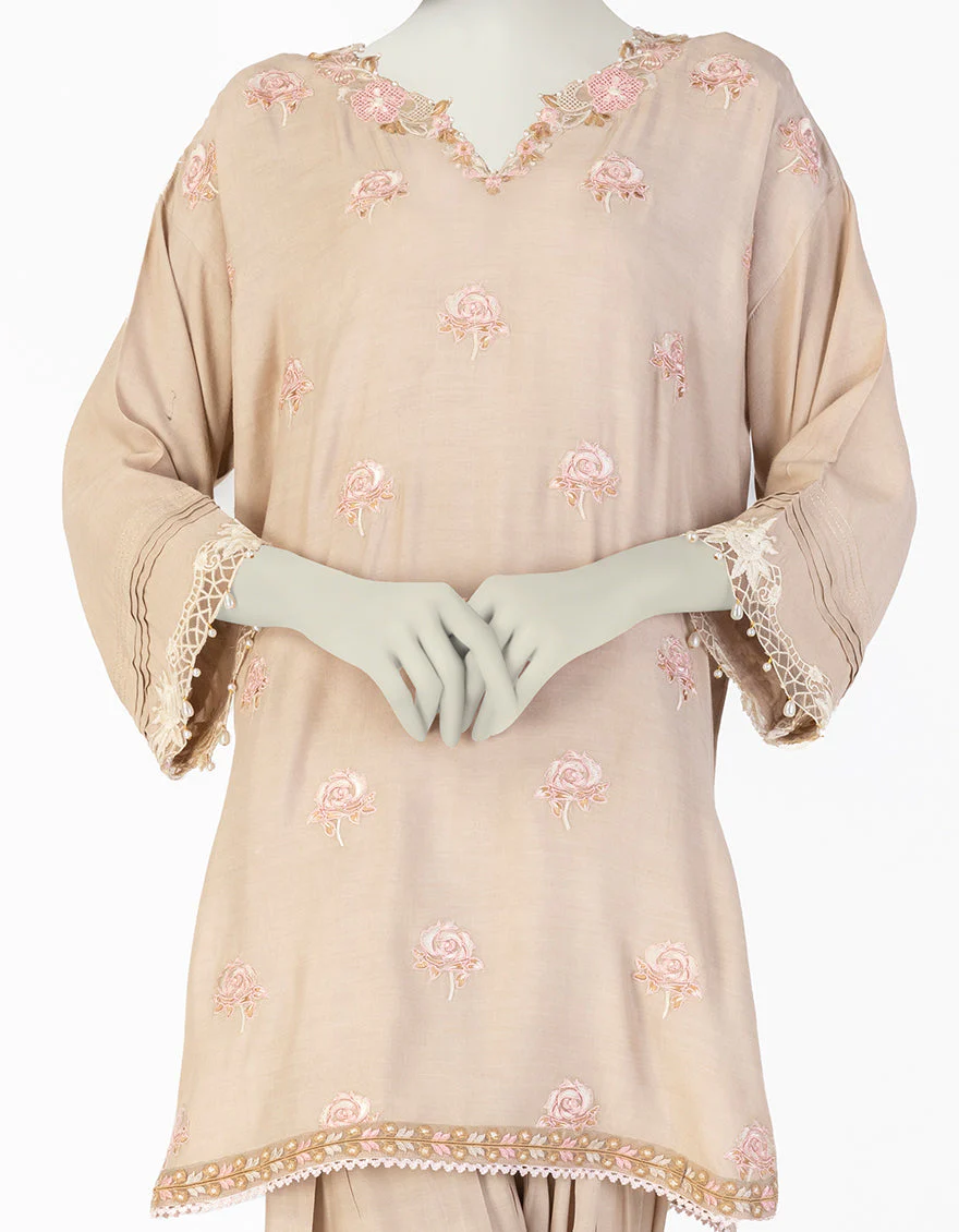 BEIGE SILK 2PC STITCHED | JLAWN-S-JST-25-2063/S FLORAL-08 - Image 3