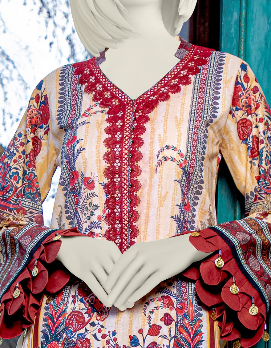 BEIGE MAROON LAWN 2PC UNSTITCHED | JLAWN-S-JST-US-21-1613 CEDAR - Image 2