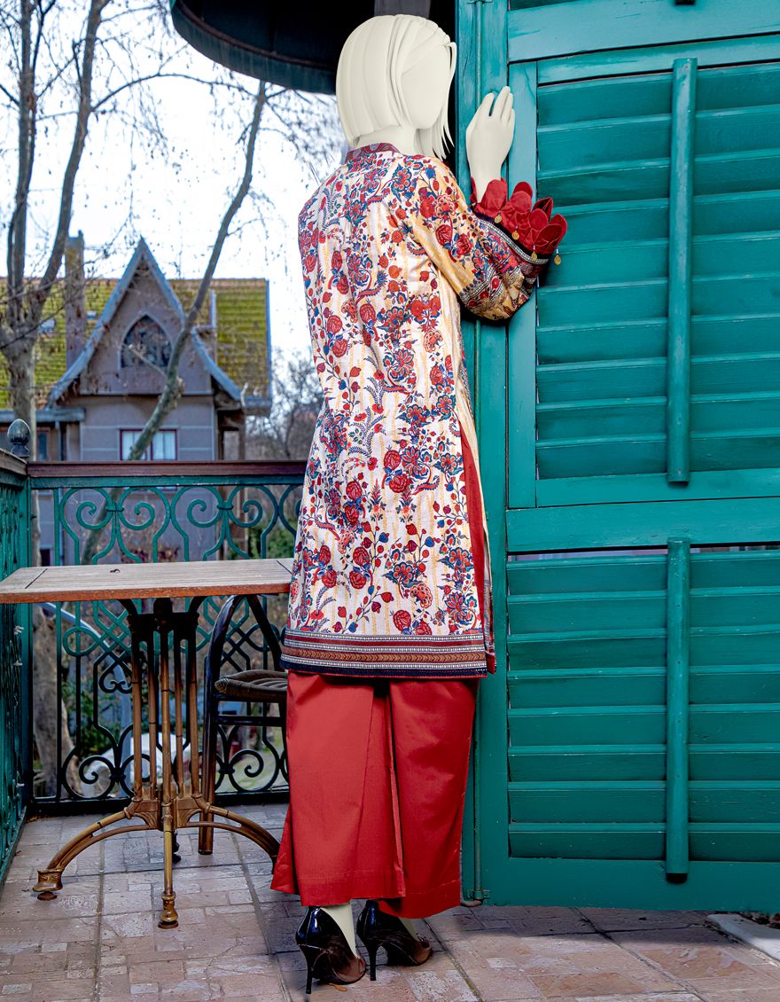 BEIGE MAROON LAWN 2PC UNSTITCHED | JLAWN-S-JST-US-21-1613 CEDAR - Image 3