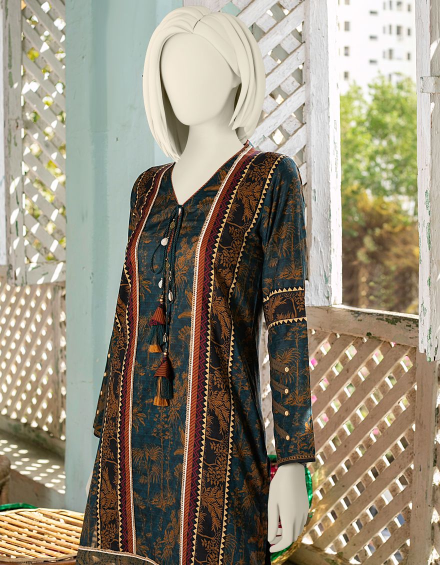 NAVY BLUE LAWN 2PC UNSTITCHED | JLAWN-S-JST-US-21-1628 PALM TREE - Image 3