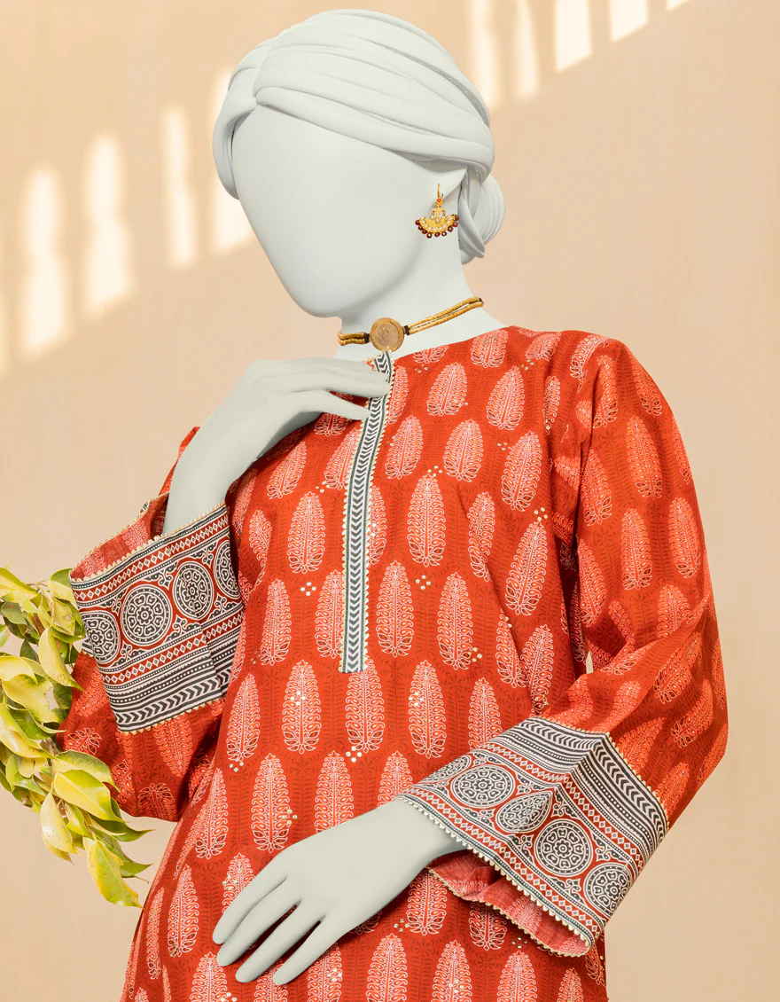 RED LAWN 2PC STITCHED | JLAWN-S-JST-US-23-1610/S AJRAK ART - Image 3