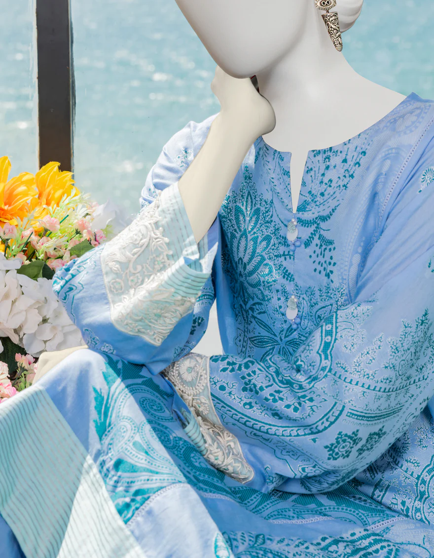 BLUE JACQUARD 2PC STITCHED | JLAWN-S-JST-US-23-1651/S TESSUTO - Image 3