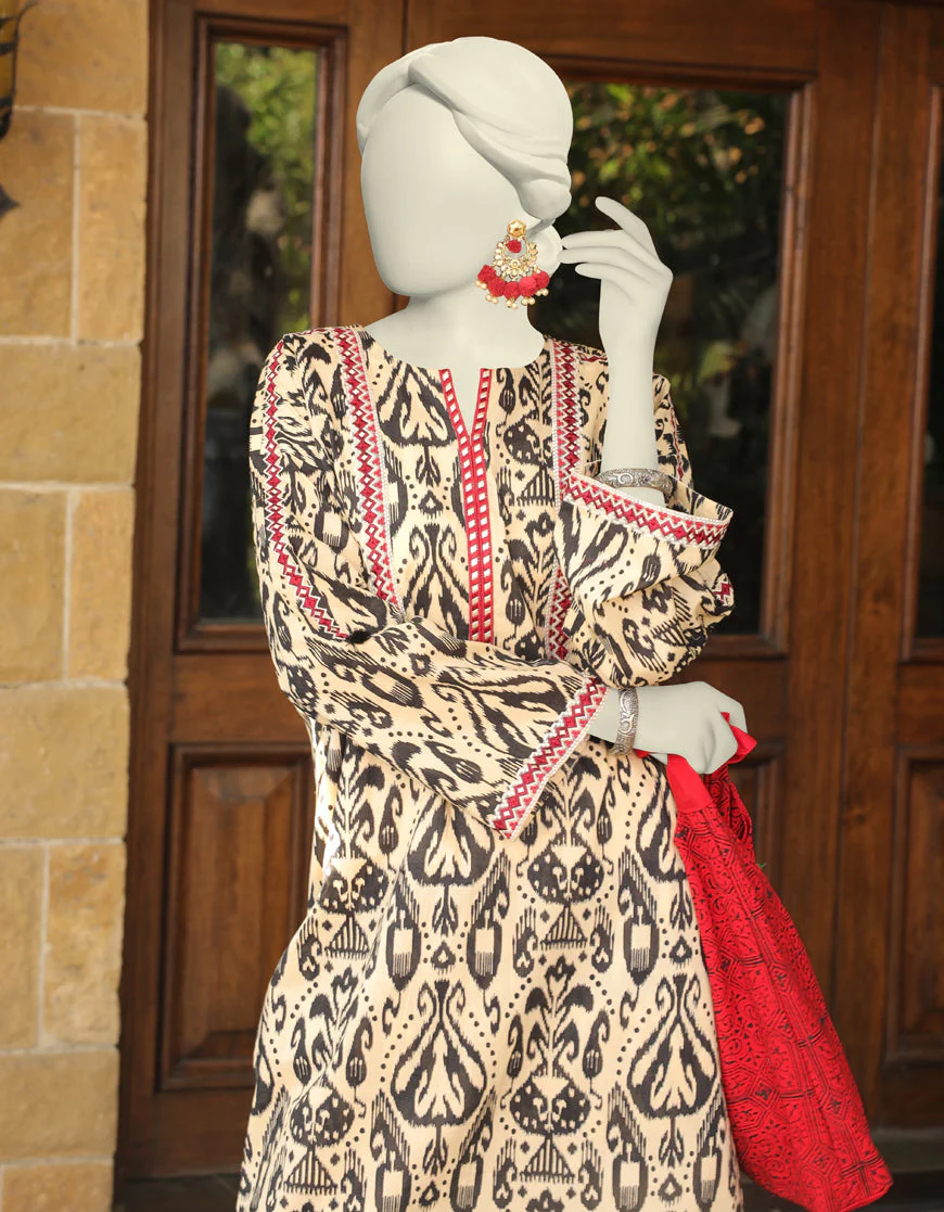 BLACK & BEIGE 2PC STITCHED | JLAWN-S-JST-US-23-1673/S IKKAT-1 - Image 2