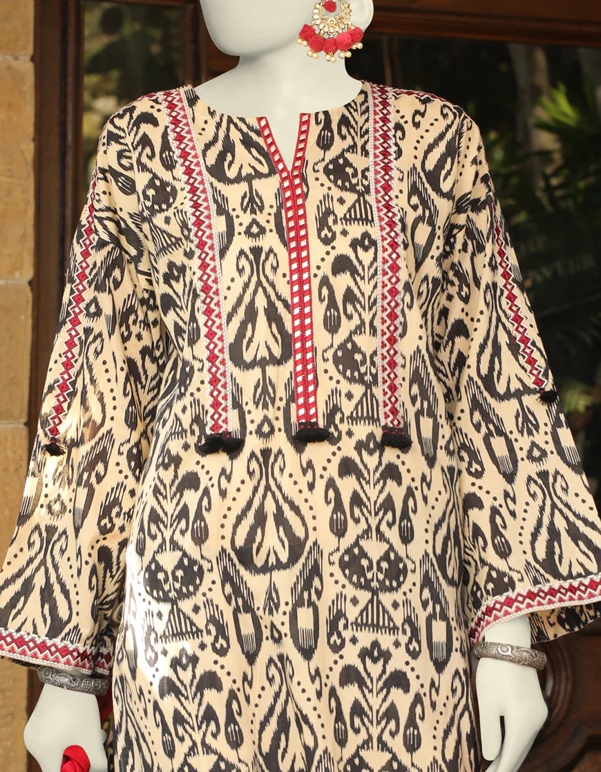BLACK & BEIGE 2PC STITCHED | JLAWN-S-JST-US-23-1673/S IKKAT-1 - Image 3