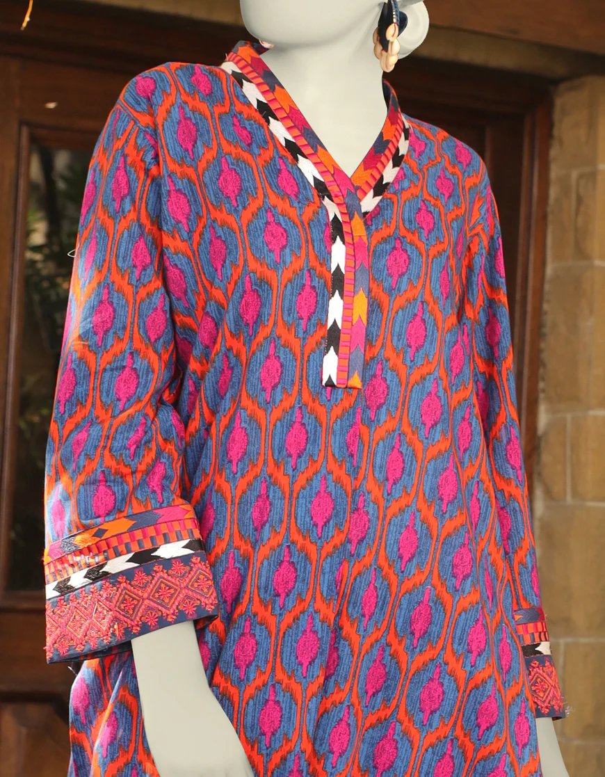 ORANGE-BLUE 2PC STITCHED | JLAWN-S-JST-US-23-1675/S IKKAT-3 - Image 2