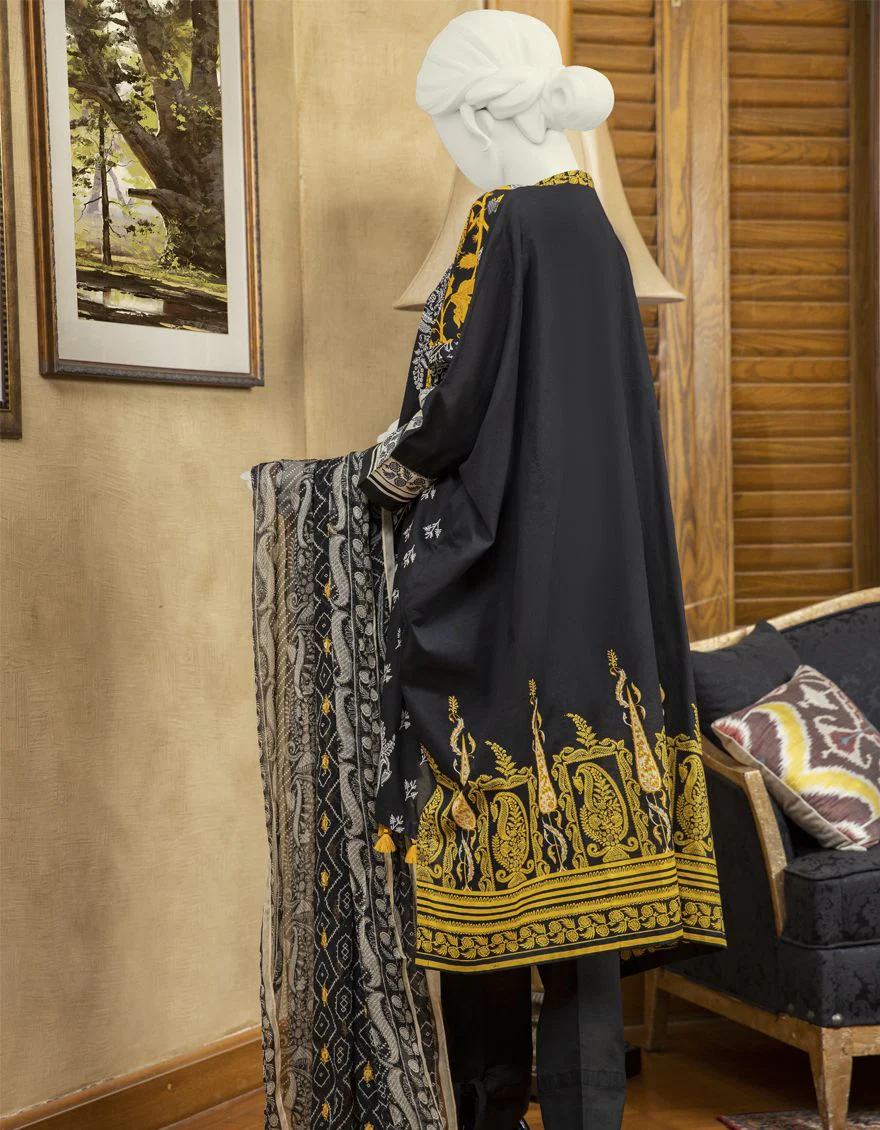 BLACK-YELLOW LAWN 3PC UNSTITCHED | JLAWN-S-US-20-084 INDIAN PAISLEY - Image 2